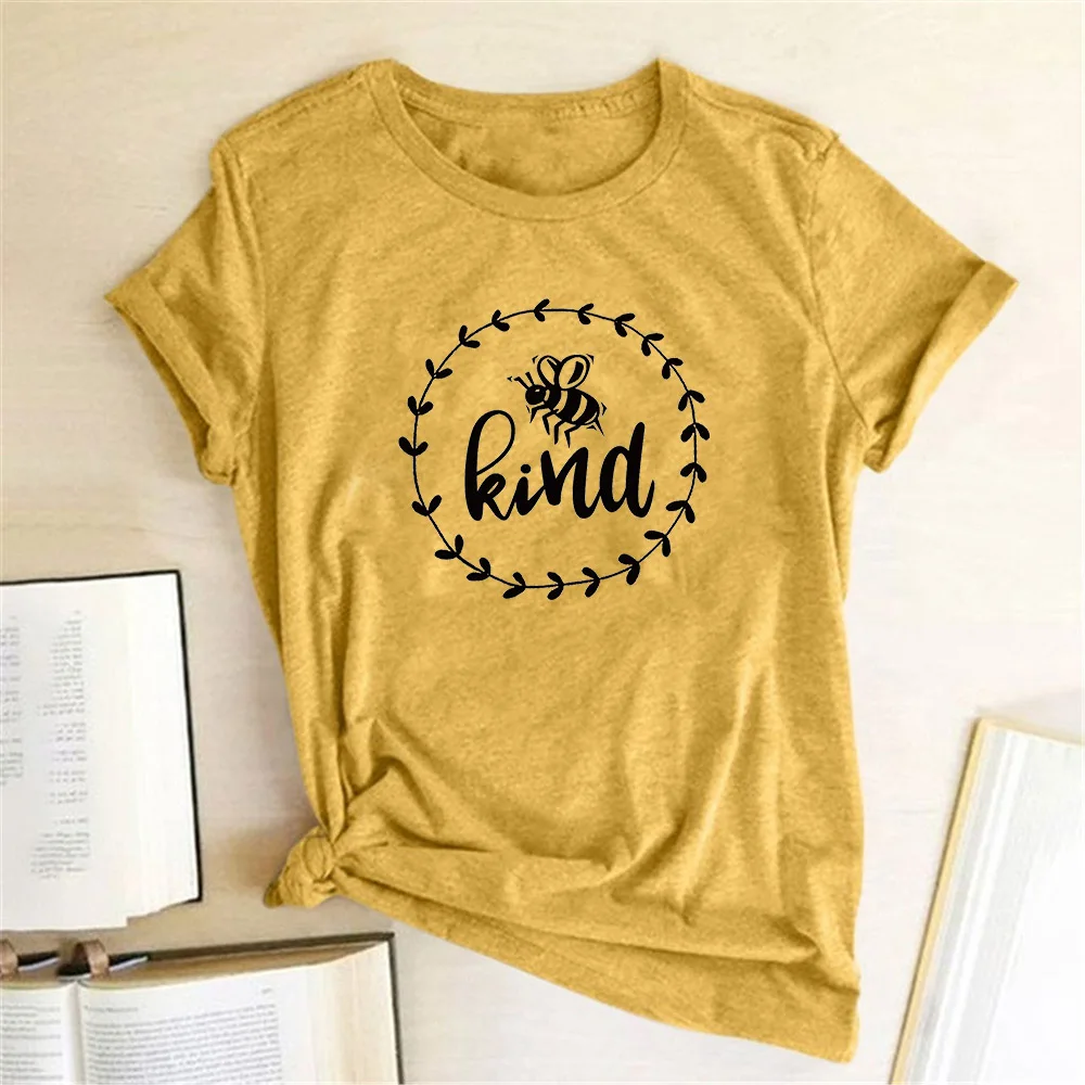 Hillbilly Women Bee Kind T-shirt Aesthetics Graphic Short Sleeve Cotton Polyester T Shirts Female Camisetas Verano Mujer 2020