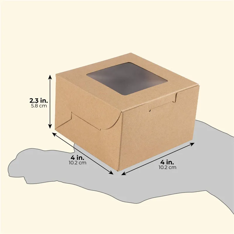 100 Teile/los 3 Größe Kraft Papier Kuchen Box Mit Fenster Geschenk Verpackung Für Hochzeit Home Party Weiß Braun Kraft Papier Box großhandel – Detail 1