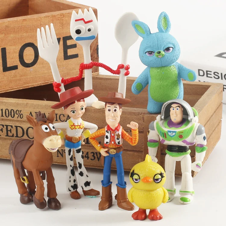 

2019 Movie 7 pcs/set Cartoon Toy Story 4 Buzz lightyear Forky Woody Jessie lotso Bullseye Horse Doll Action Figure Boy Kid Gift