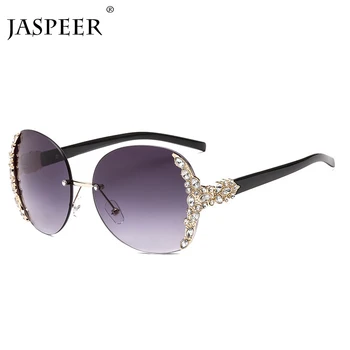 

JASPEER New 2020 Diamond Fashion Sunglasses Women Men Metal Rimless Sunglasses Brand Design Women's Glasses UV400