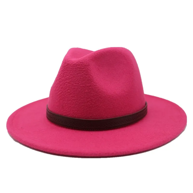 Seioum 12 цветов для мужчин и женщин шерсть VTG широкие Полями Фетровая Шляпа Федора мягкая фетровая шляпа BNWT/ Гангстер Панама шляпа шляпка для церкви - Цвет: rose Red