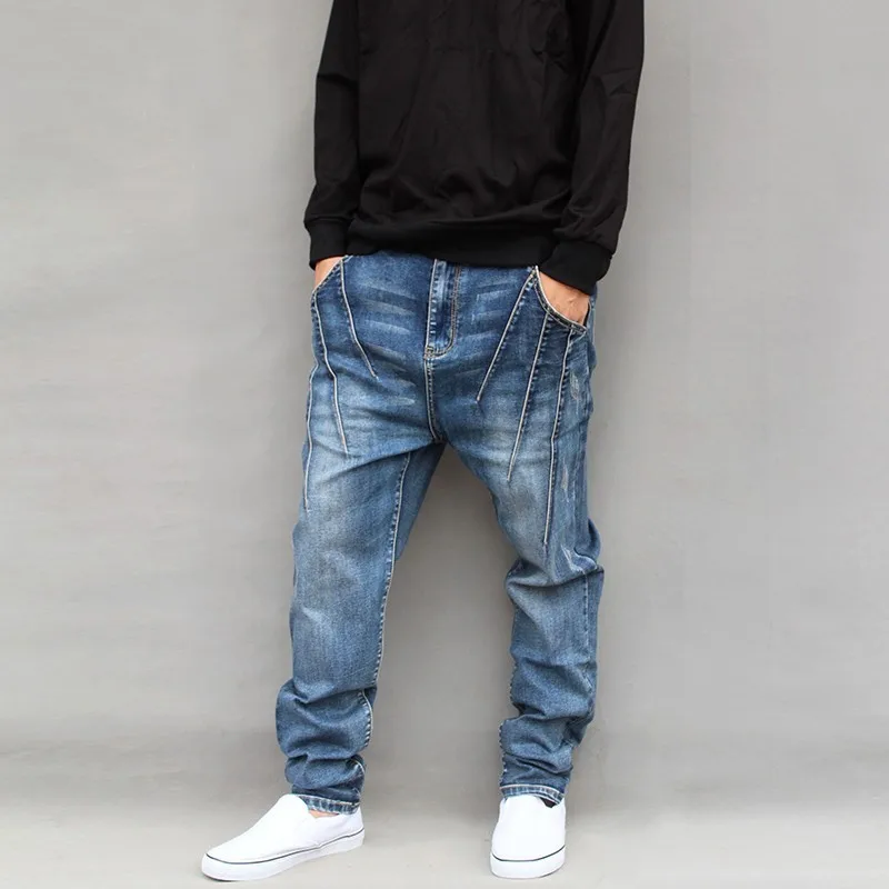 

Hip Hop Style Mens Drop Crotch Jeans Harem Plus Size 6XL Denim Pants Man Casual Streetwear Long Harajuku Loose Trousers