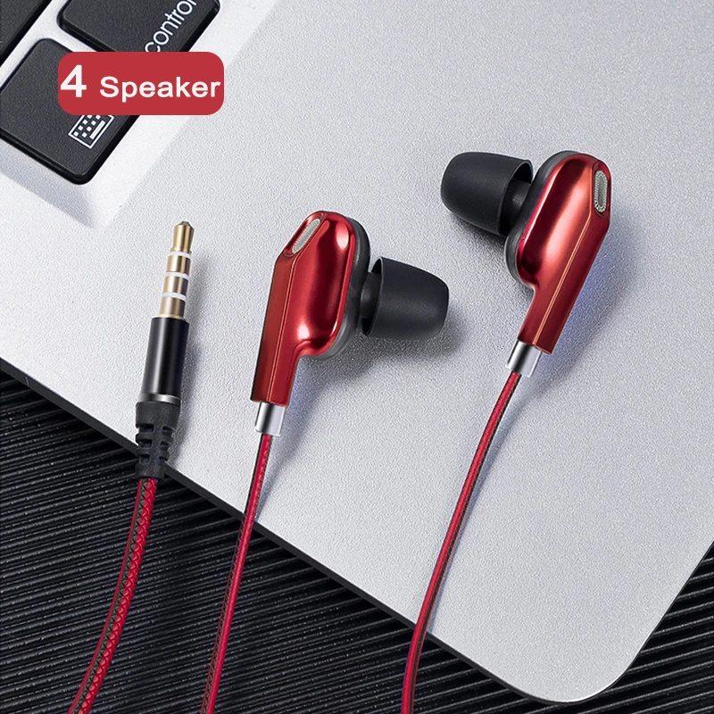 Проводные наушники-вкладыши 4-сперкерная гарнитура Hi-Fi стерео игровые спортивные