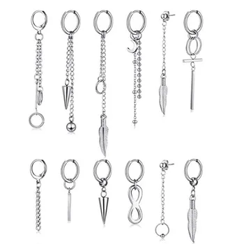 

2020 KPOP Earrings Korean Cross Leaf Pendant Chain Stud Earring Hip Pop Punk Jewelry Accessories For Men Women Boys 12pcs/set