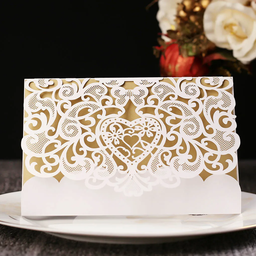  10pcs Hollow Wedding Invitations Card Bridal Shower Engagement Birthday Invite Graduation Card - 4000465379281
