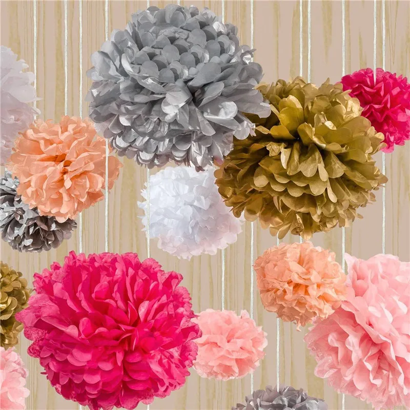 Switty Juego de 10 pompones de papel de seda rosa para colgar bolas de flores para boda fiesta novia Sh 