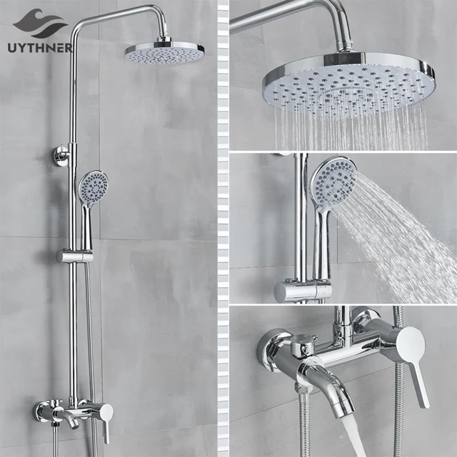 Bathroom Shower Set Faucet Bath Shower Mixer Tap 8 Rainfall Head Shower  System Bathtub Faucet With