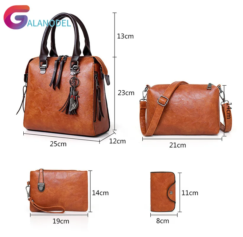 4 шт./компл. Для женщин сумка из композитного материала Новые поступления в стиле ретро модные женские туфли Сумки высокое качество Лакированная кожа кисточкой сумки на ремне