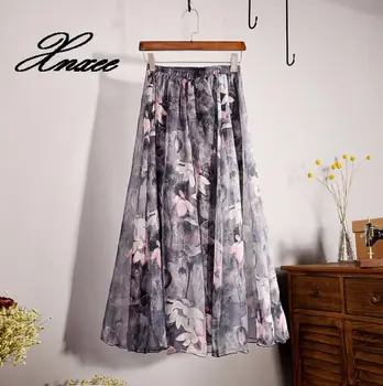 

Xnxee summer new retro beach skirt bohemian bust printed chiffon skirt