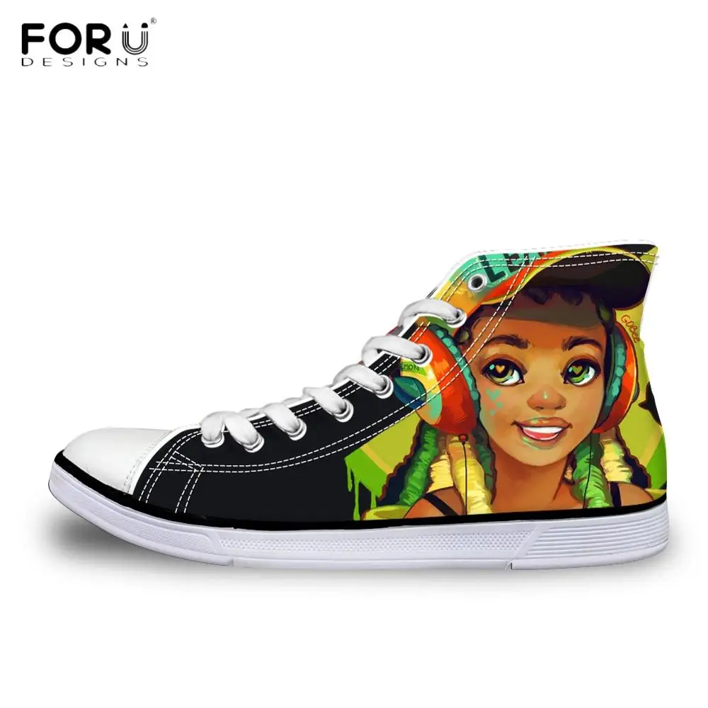 FORUDESIGNS/Модная женская парусиновая обувь с высоким берцем; Цвет Черный; женская обувь с мехом в африканском стиле; Вулканизированная обувь; дышащая обувь