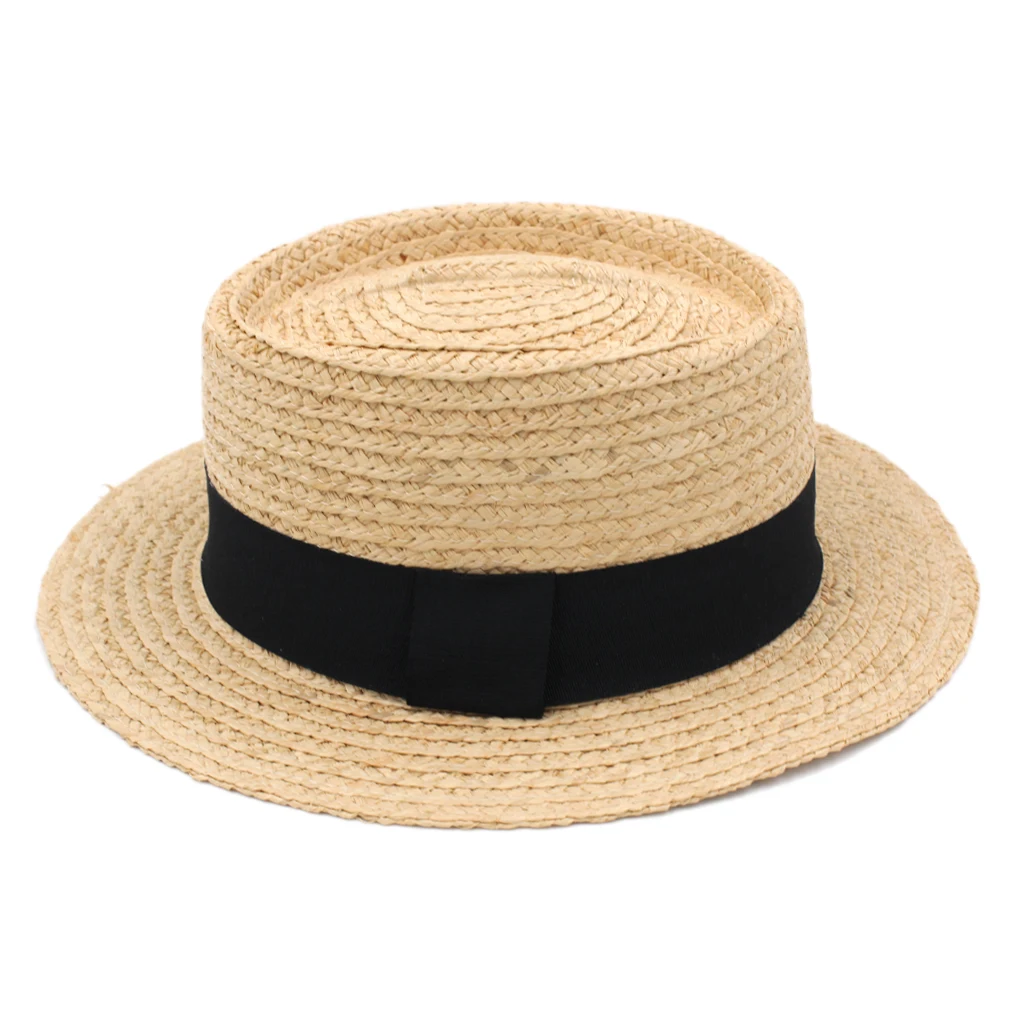 

Mistdawn 100% Straw Unisex Boater Hat Flat Top Pork Pie Cap Summer Beach Sun Hat Candy Summer Street Outdoor Party Sunhat Ribbon