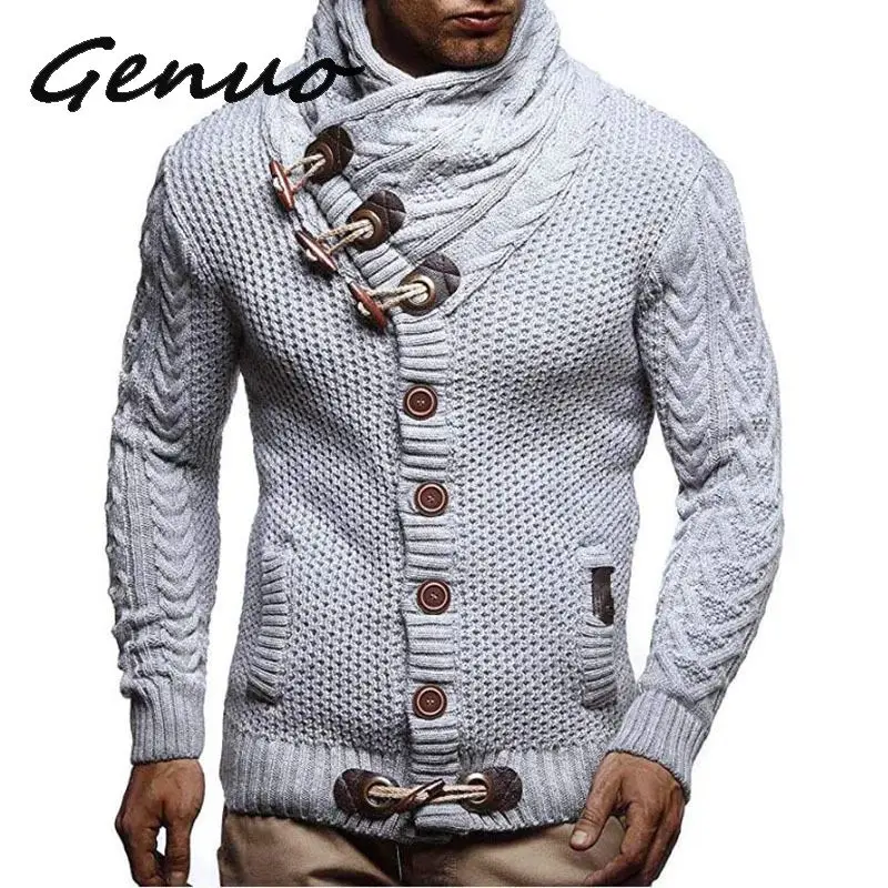 

Genuo New Men Pleated Hooded Sweater Coats Brands Male Autumn Solid Zipper Sweaters Jacket Casual Warm Knitting Ovecoat Clothes