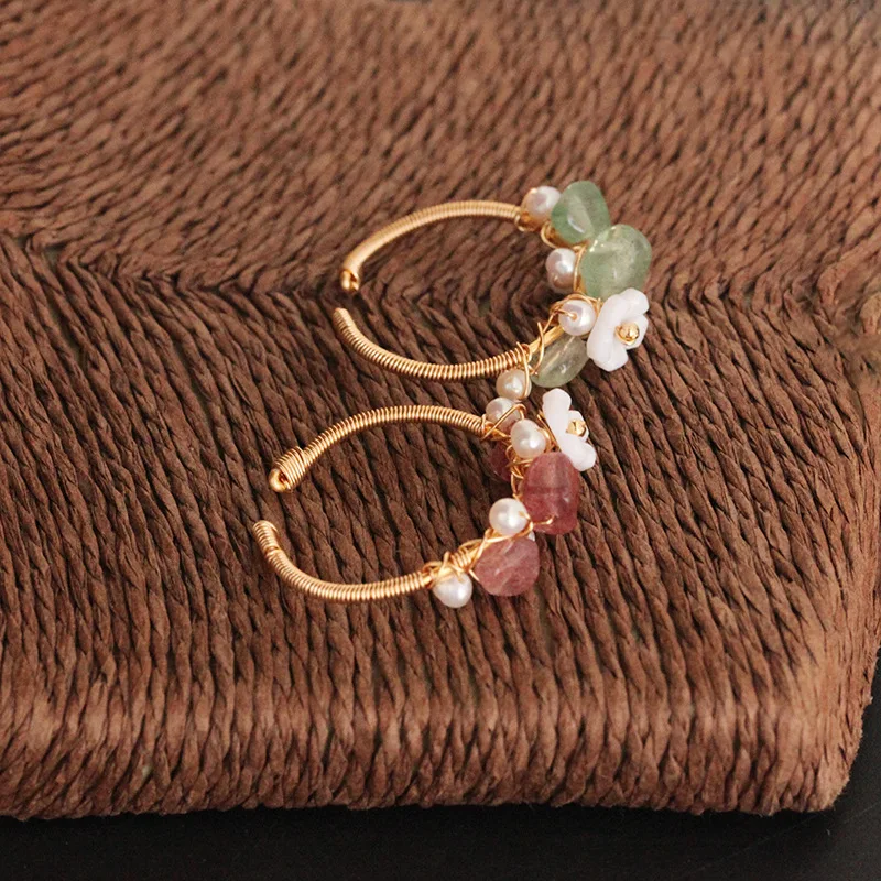 

2020 Trend Pink Green Flower Adustable Rings with Stone Cute Handmade Gold Plated Freshwater Pearl Finger Ring for Girls JZ003