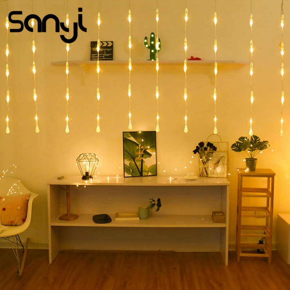 

LED Curtain Light Water Droplets For Holiday Party Wall Decoration Creative Window Curtain String Light Colorful Curtain Lamp