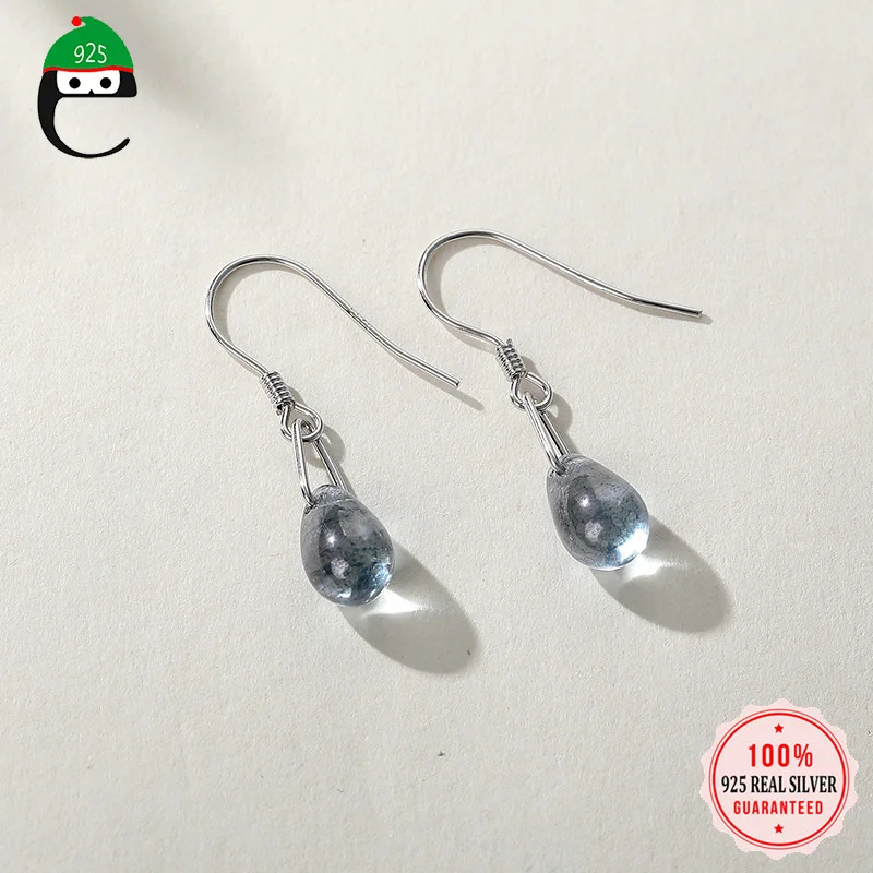 

ElfoPlataSi 100% 925 Sterling Silver Sweet Blue Water Drop Dangle Earrings For Women Sterling Silver Earring Jewelry Gift ED343