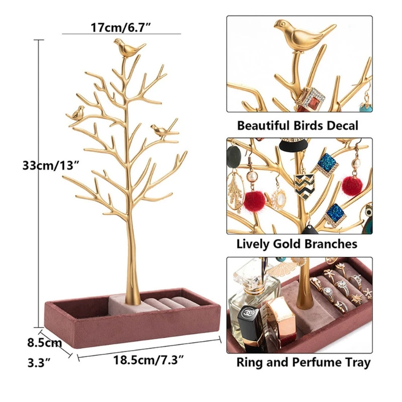Earrings Ring Frame Jewelry Tree Storage Rack Resin Necklace Stand Jewelry Tower Tree Bird Tree Stand Frame Gold