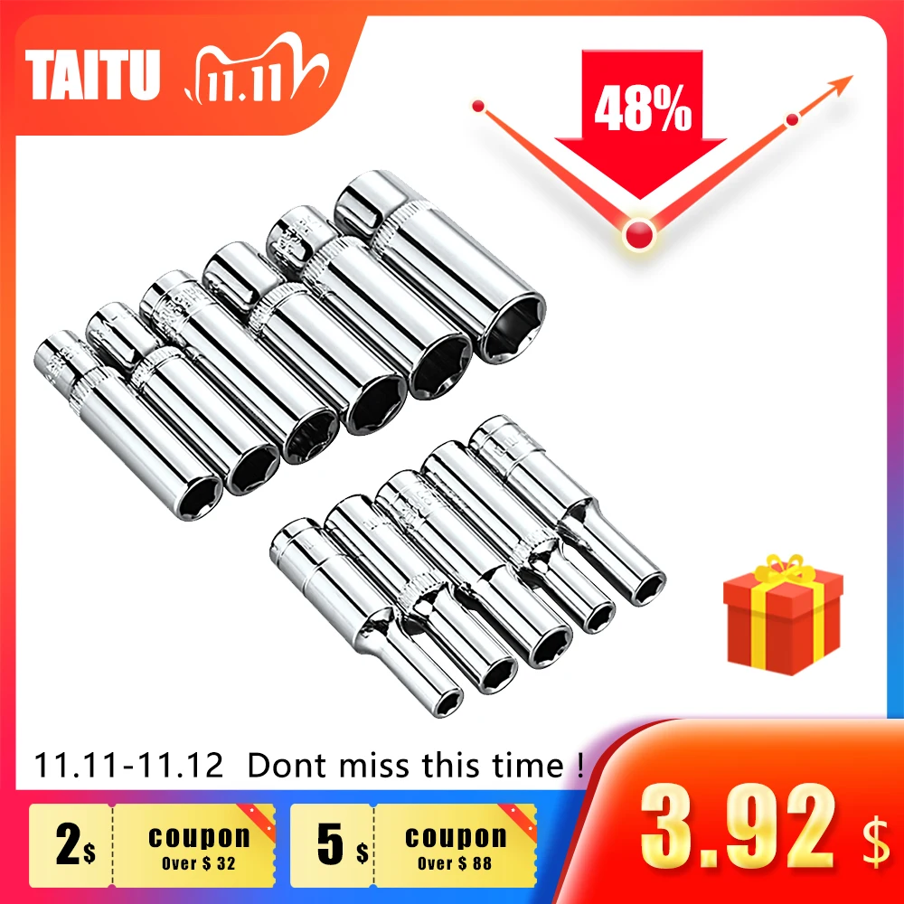 

TAITU 1/2 inch Drive 8-32mm Deep Socket Set Socket Wrench Head Sleeve Double CRV Hand Tools 6 Point Long Socket