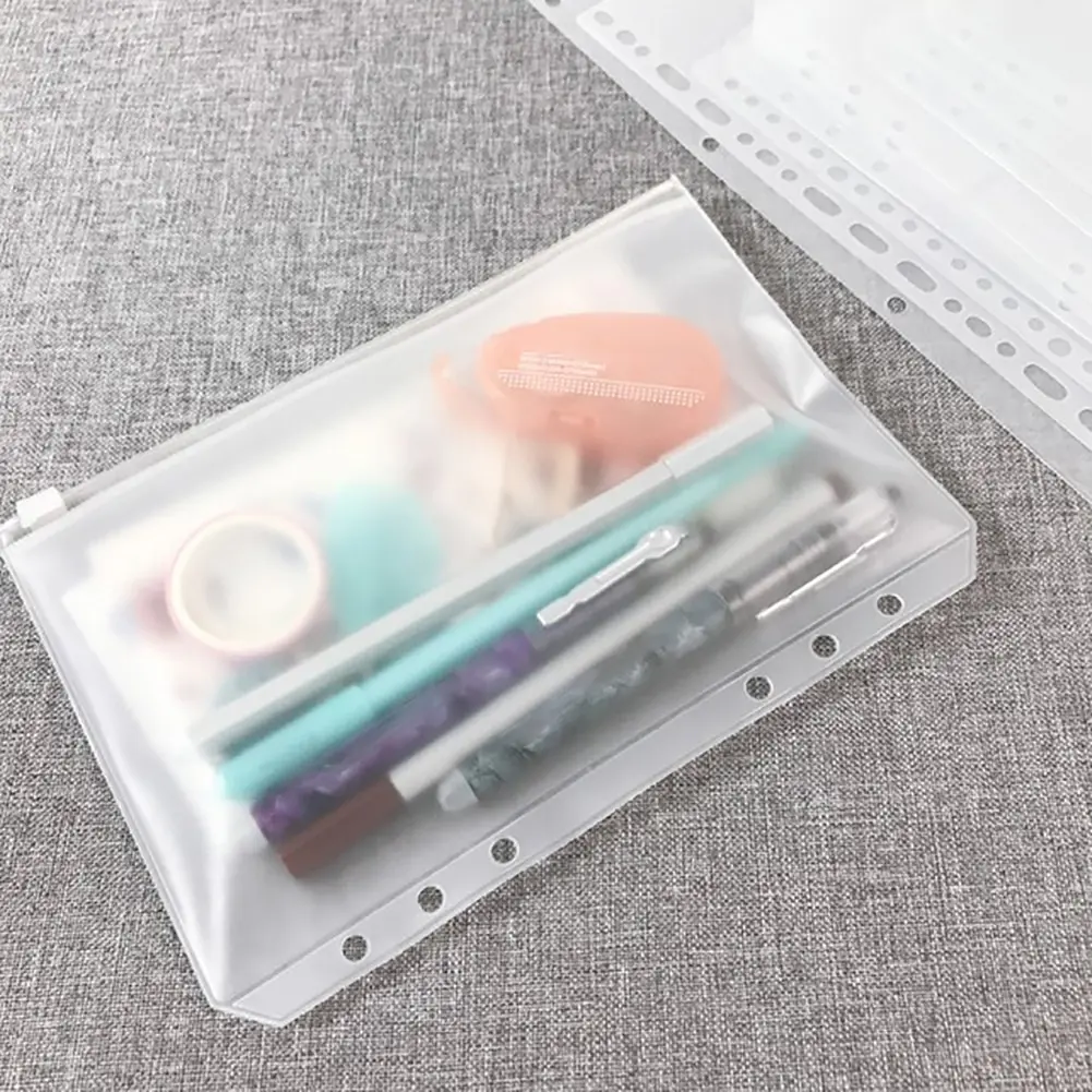 PVC 지퍼 바인더 폴더, 6 링 공책, 파일 보고서 포켓, 편리하고 투명, A5 A6 A7, 12 개