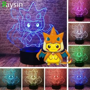

Dragon Pokeball Ball Pokemon Go Action Figure 3D RGB Lamp Pikachu Eevee Turtle Bird Fire Bulbasaur Bay Role Gifts Night Light