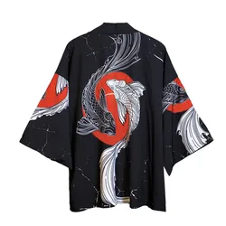 Kimono Japonais à Manches à Cinq Points pour Homme et Femme Blouse, Cape Ample et Décontractée, Surdimensionné, Séchage Rapide, Tendance d'Été 
