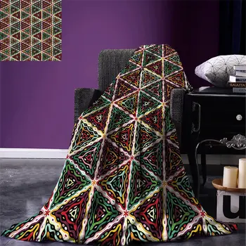 

African Throw Blanket Grunge Triangle Design Colorful Geometric Mosaic Traditional Batik Pattern Retro Blanket for Bed Couch