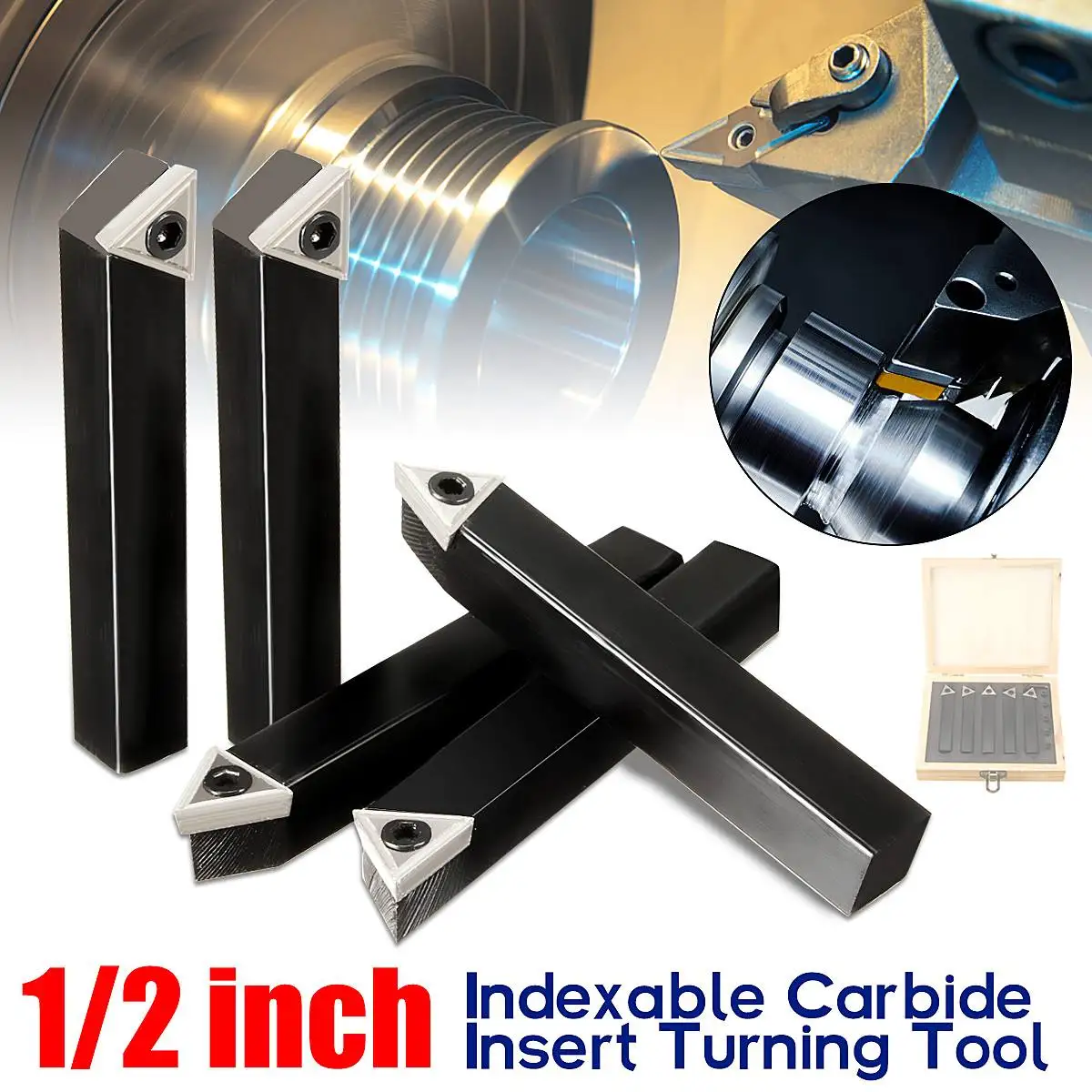 

5x 1/2'' Straight Shank Boring Bar CNC Lathe Turning Tool Holder + TCMT16T3 Indexable Carbide Inserts Blade Set