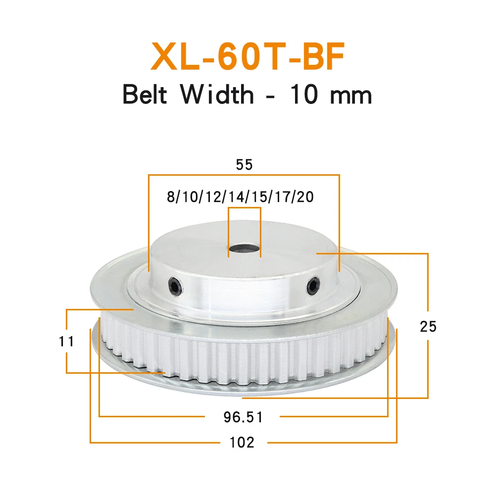Belt Pulley XL-50T/60T Bore Size 8/10/12/14/15/17/20 mm Alloy Synchronous wheel Teeth Pitch 5.08mm For Width 10mm XL Timing Belt timing belt pulley belt pulley