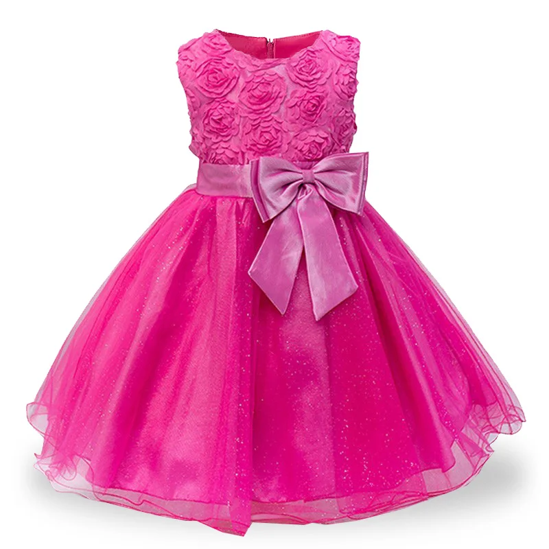 Summer school girl party dress Christmas New Year costume child's clothes party dress girl birthday dress - Цвет: Rose red