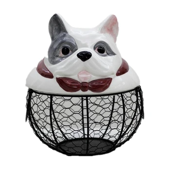 

Ceramic Egg Holder Chicken Wire Egg Basket Fruit Basket Collection Hen Ornaments Decoration Storage 19CMX22CM Dog