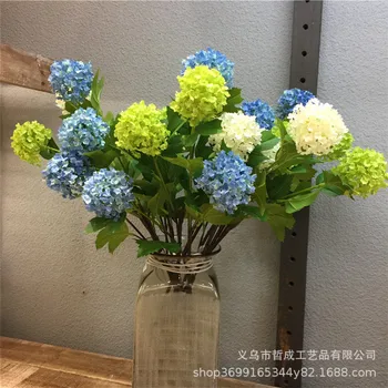 

Wooden Hydrangea Multi-Head Snowball Simulation Living Room Decoration Ornamental Flower European Snowball Flower