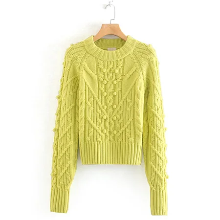 YNZZU осень зима высокое качество шерсть женский свитер с круглым вырезом свободные Декоративные помпоны реглан рукава вязаный пуловер Топы YT679 - Цвет: Цвет: желтый