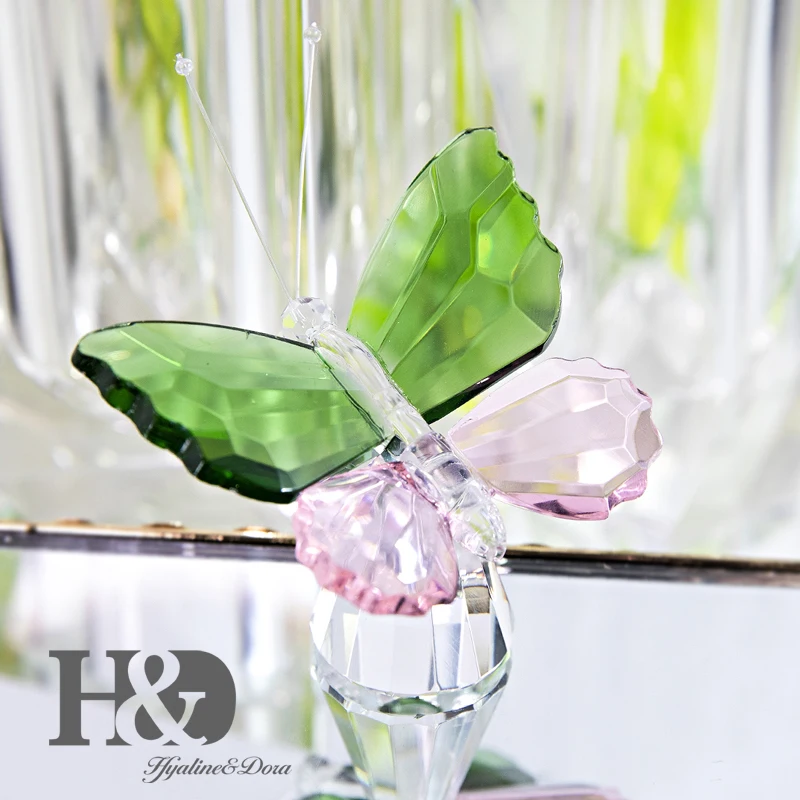 H&ampD Crystal Animals Ornament Glass Butterfly Figurine Cut Paperweight Decor Gifts For Her Collectible Statue Pink Green | Дом и сад