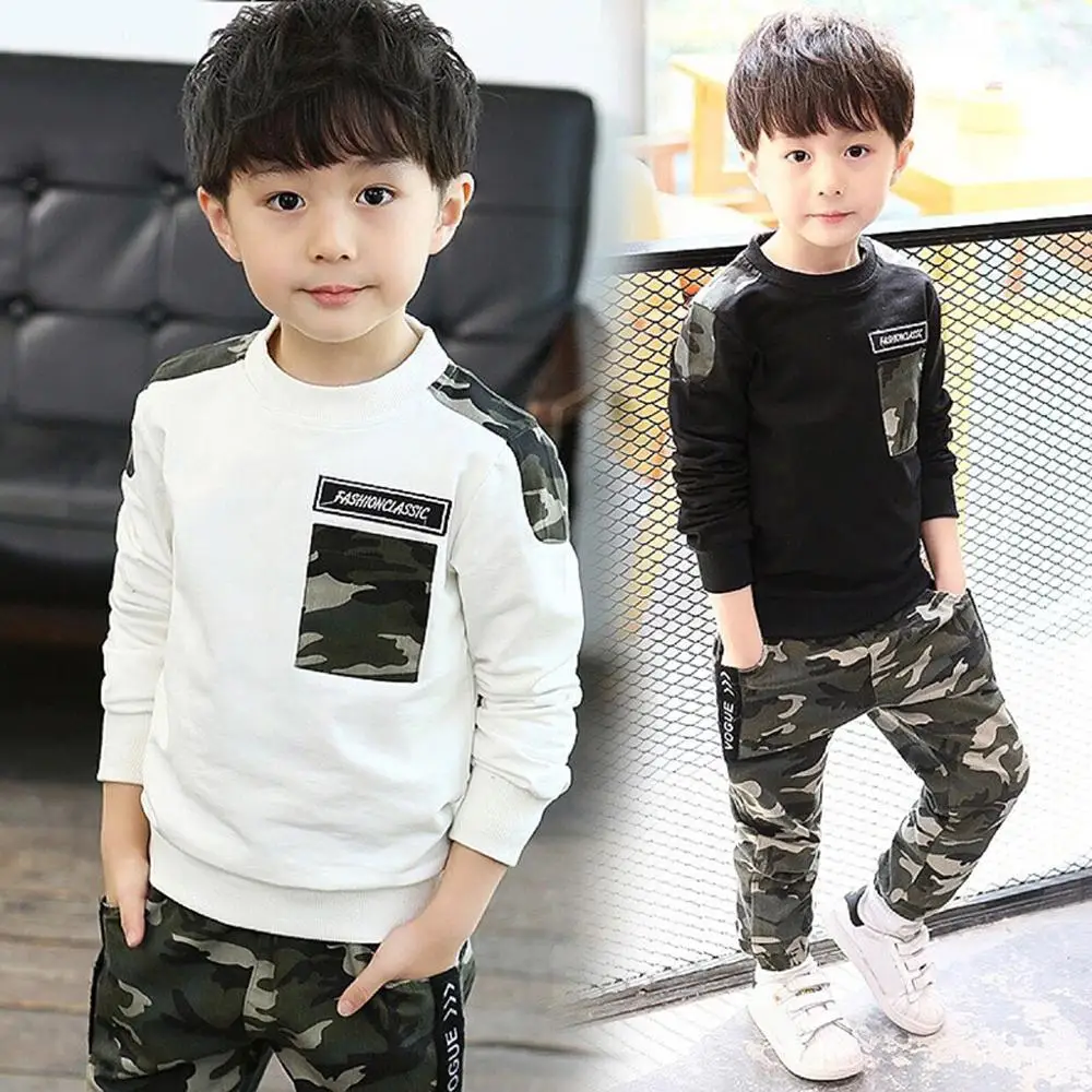 Teen Kids Clothes Baby Boys Costume Letter Tracksuit Camouflage Tops Pants 
