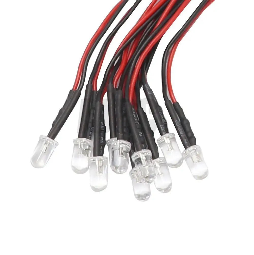 10개 3mm 5mm 3v-12v LED 라이트 빨간색 흰색 노란색 1/10 RC 크롤러 자동차 Traxxas Trx4 G63 Axial Scx10 D90 D110 Rgt Hsp Yikong 용