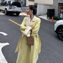 Новое поступление, чистый цвет, шикарное, милое кашемировое пальто, теплое, толстое, для улицы, высокое качество, шерстяное пальто, Осень-зима, элегантное женское пальто