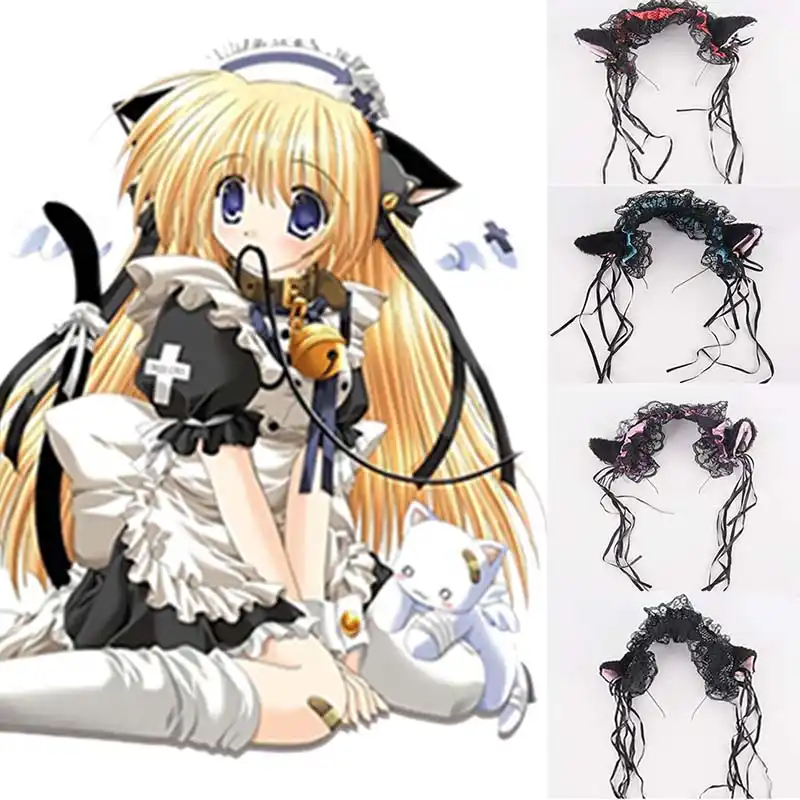Princesa Dulce Lolita Diademas Campana Diadema Con Orejas De Gato Maid Diadema De Encaje Pelo Aro De Pelo Accesorios Anime Gato Chica Cosplay Pinzas Para El Cabello Y Broches Aliexpress