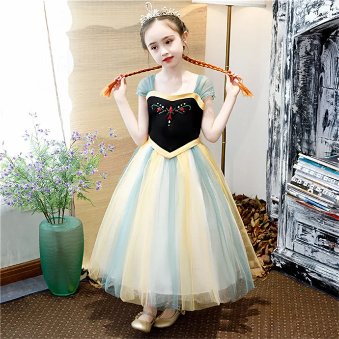 Photo Color Платье для девочек; платье для дня рождения; костюм принцессы Эльзы и Анны для девочек; костюм Снежной Королевы; платье принцессы; детское праздничное платье; платье для выступлений - Цвет: Photo Color