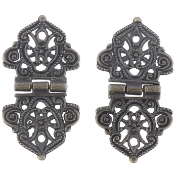 

Hot! 2pcs Vintage Alloy Hollow Flower Hinge Chinese Furniture Hardware Metal Hinges Cabinet Door Butt Hinges For DIY Box 24*54mm