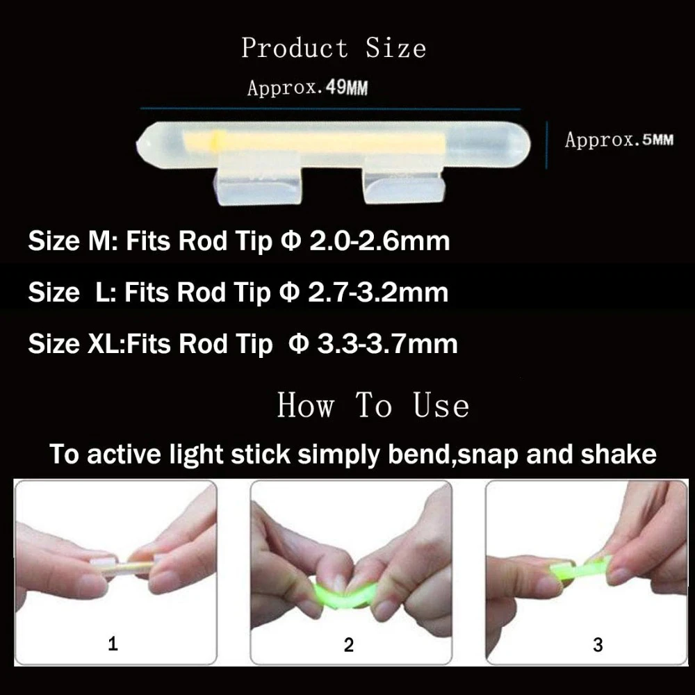 20 Stück 10 Packungen Clip-On Angelruten-Nachtangel-Posenlichter Leuchtende Fluoreszenzspitzen-Lichthalter Effekt-Angelzubehör Köderstäbe – Detail 2