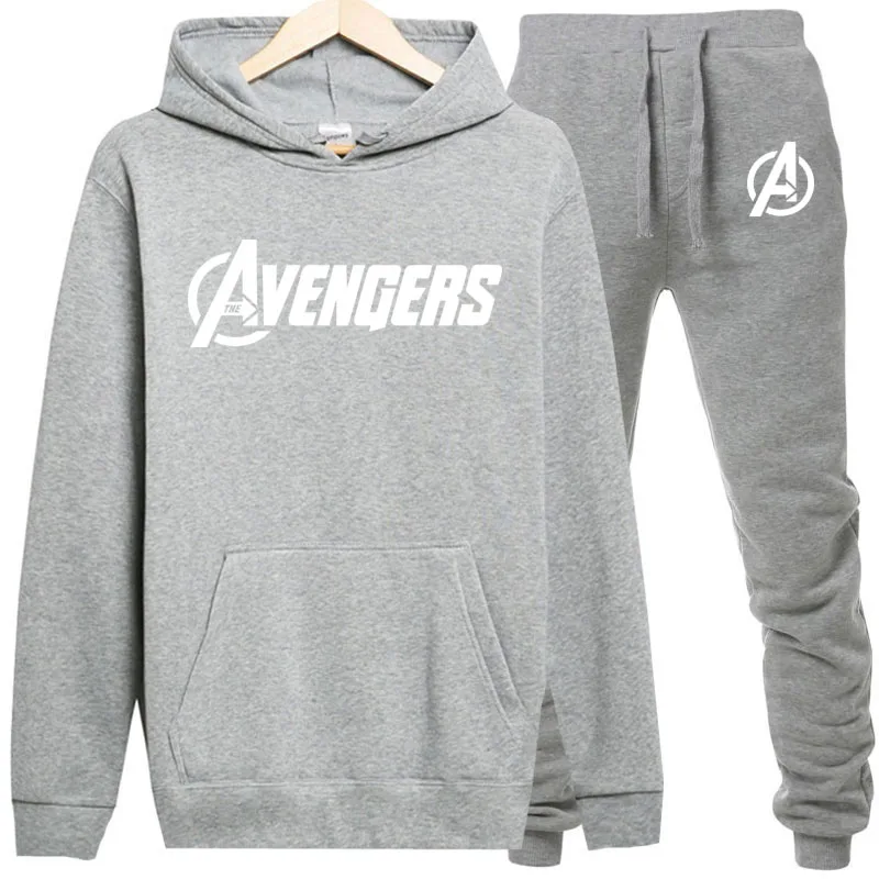 Popular 2019 new The Avengers Letter printing   men hoodies sweatpants warm fleece suit mens pullover brand mens street clothing set XX