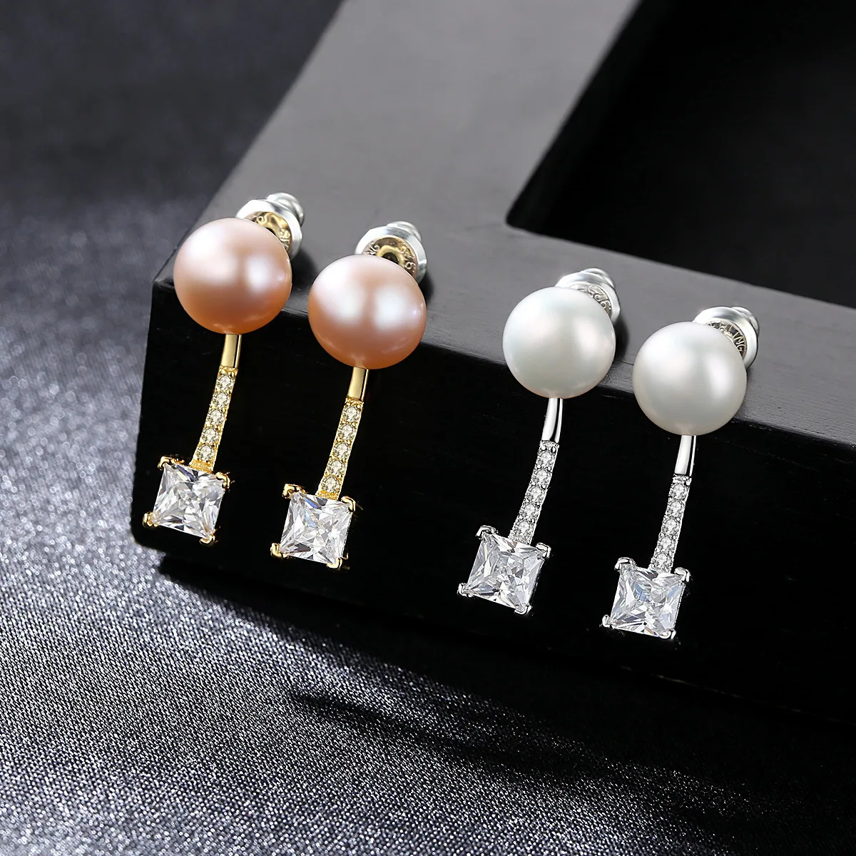 

YUEYIN Silver 925 Stud Earrings for Women Girls Pearl Earrings Cube Zircon Multiple Wearing Methods Christmas Gifts for Women