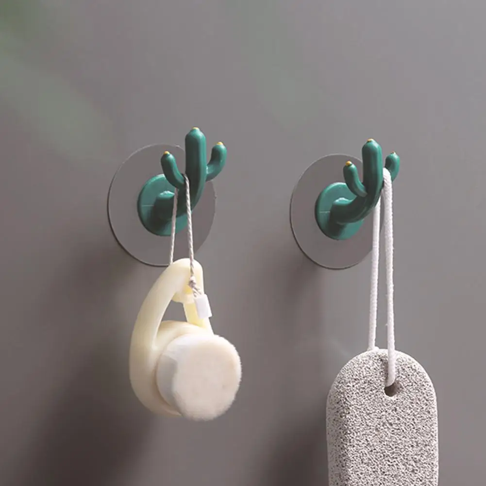 

2Pcs Cactus Shape Clothes Hanger Adhesive Kitchen Wall Door Key Holder Hook New