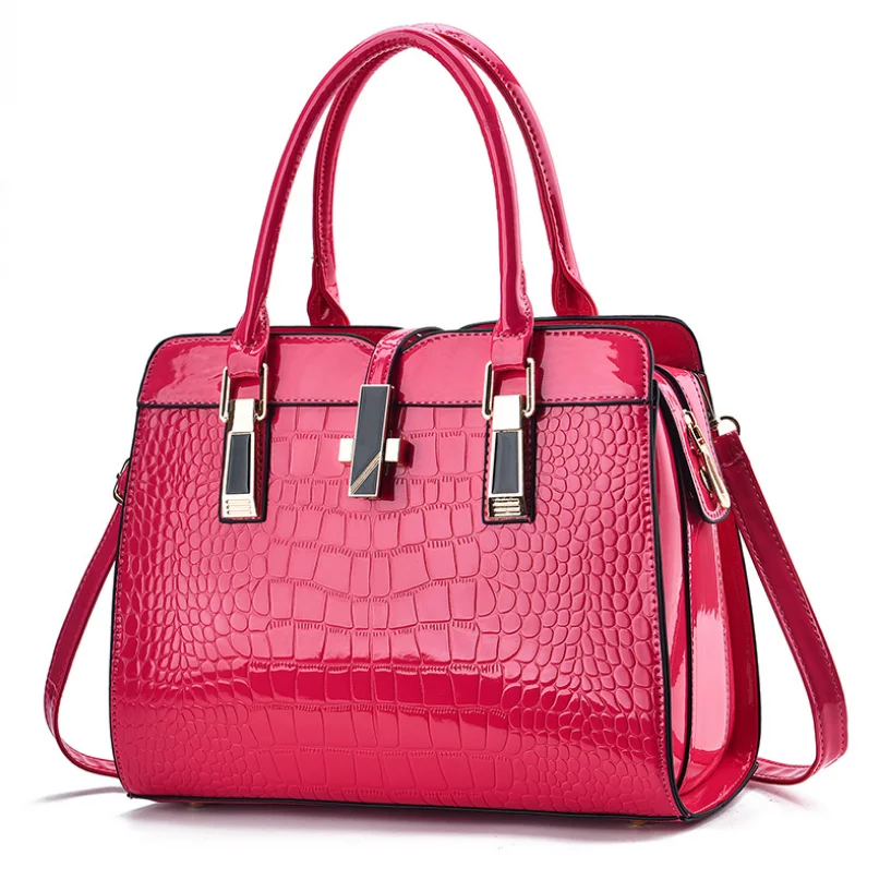 Ladies Handbag Fashion Bright Leather One-Shoulder Messenger Bag Large-Capacity Crocodile Pattern