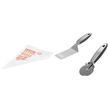 

New 100Pcs Small Size Disposable Piping Bag with Stainless Steel Pizza Cutter, Premium Professional Pizza Wheel