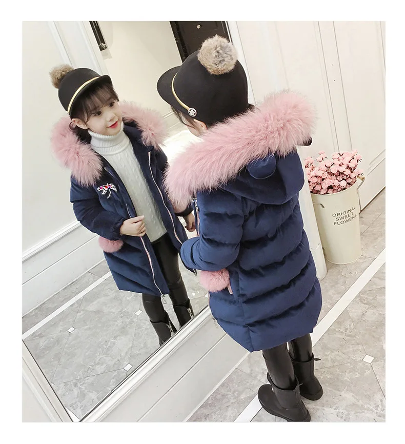 Новинка года, детская одежда зимняя куртка для девочек, Утепленное зимнее пальто для девочек велюровые зимние куртки с капюшоном для девочек верхняя одежда, От 3 до 12 лет