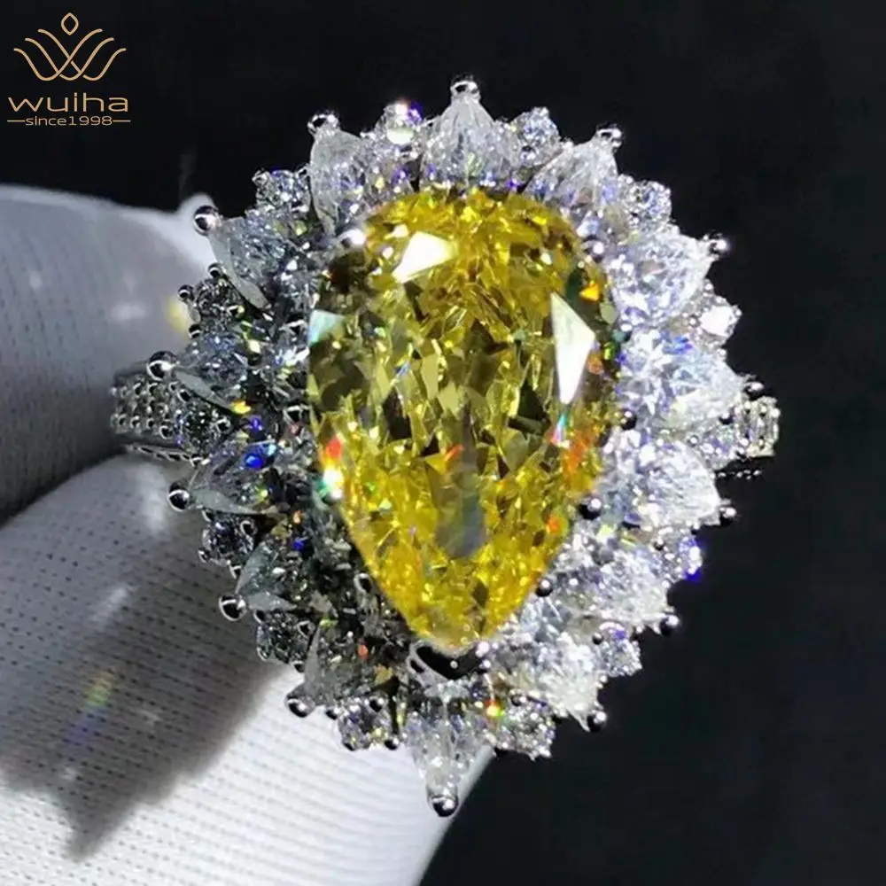 

WUIHA Vintage Solid 925 Sterling Silver Pear 3EX 4CT VVS Yellow Created Moissanite Gemstone Wedding Engagement Ring Fine Jewelry