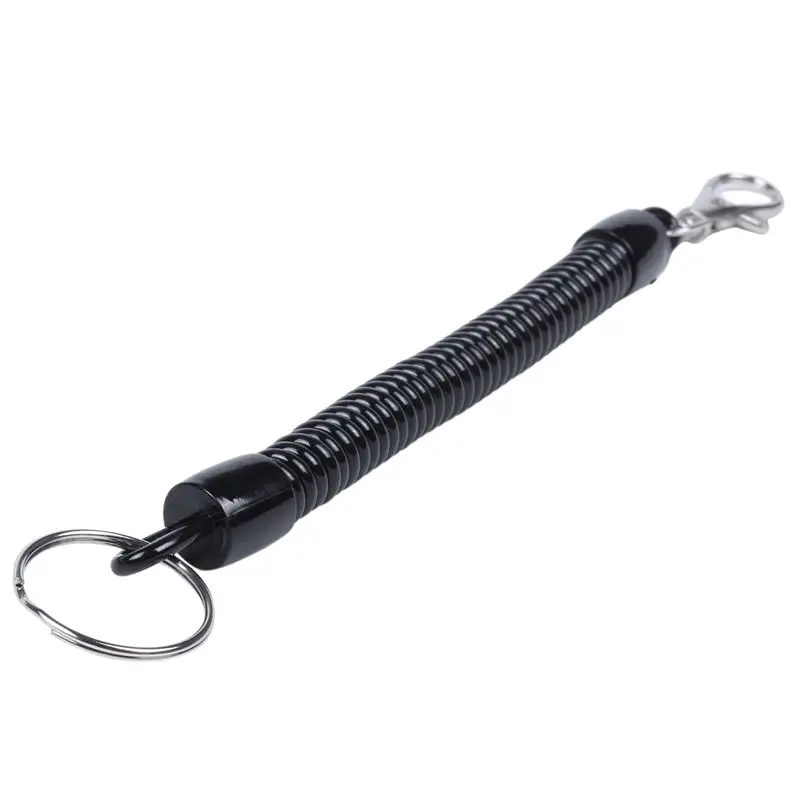 Lobster Clasp Black Spring Stretchy Coil Cord Strap Keychain Key Chain Rope