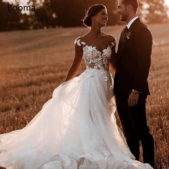 

Simple Lace Appliques Wedding Dresses Sweetheart Beaded Flowers Bride Dresses Off the Shoulder Open Back A-Line Long Bridal Gown