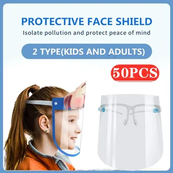 

50pcs EU HOT PET Face Shield With Glass Holder Teacher School Safety Oil-Splash Proof Hairdressing Protective Mask Clear Facial