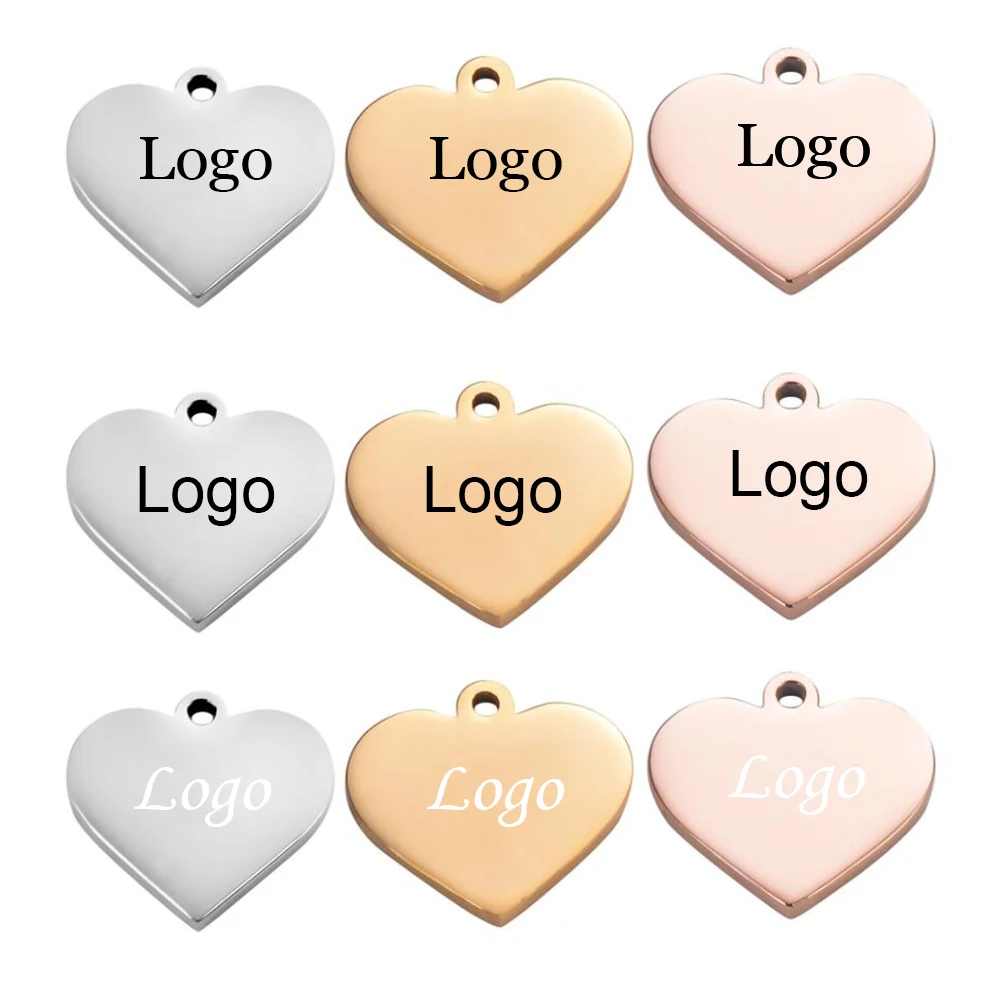 Customized Charms Stainless Steel Heart Tag Engrave Logo Letter DIY Bracelet Necklace Pendant for Jewelry Making jewelry engrave handle engraving handpiece pneumatic engraving manufacturing suitable for jewelry making